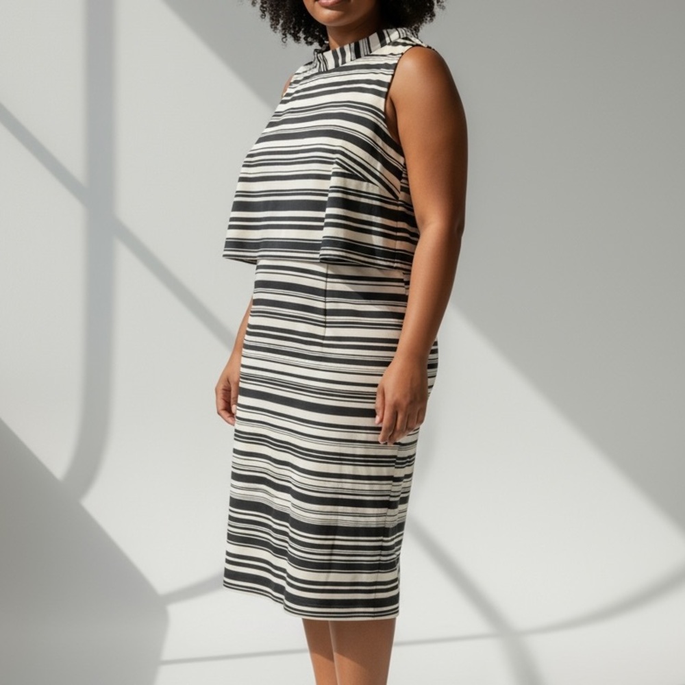 NWT New York & Company Black & Tan Horizontal Stripe Sleeveless Dress - Size XL